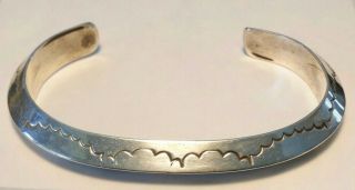 Heavy Vintage Navajo Stamped Sterling Silver Carinated Cuff Bracelet