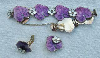 Set David - Andersen Purple Enamel Sterling Silver Bracelet & Earrings 50 