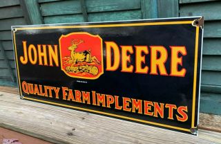 HUGE VINTAGE JOHN DEERE PORCELAIN FARM IMPLEMENTS TRACTOR GAS STATION BARN SIGN 3