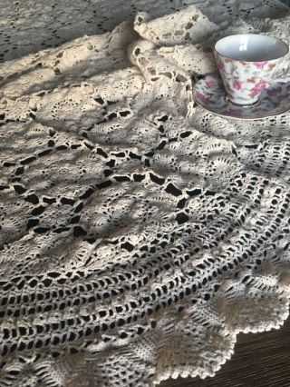 Vintage White Cotton Crocheted Lace Tablecloth 