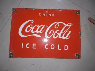 Porcelain Coca Cola Enamel Sign 12 X 8 Inches