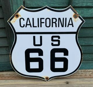 Vintage California Ca Route 66 Highway Porcelain Sign Ks,  Il,  Tx,  Nm,  Az,  Mo