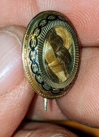 Antique Victorian Mourning Pin Brooch Woven Hair Under Glass 9kt Gold
