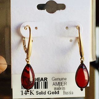 14k Solid Gold Baltic Amber Earrings Russian Vintage Butterscotch 老琥珀