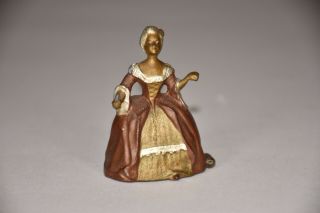 Antique Painted Metal Victorian Woman Figural Tape Measure - 2 - 1/4”h