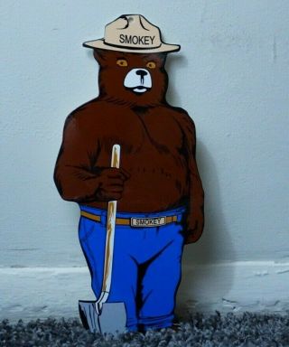 Vintage Smokey Bear Metal Sign Gas Oil Service Station Pump Plate Rare Forest