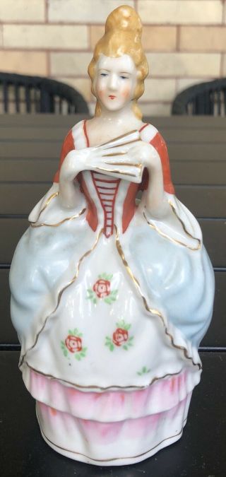 Vintage Porcelain China Occupied Japan Colonial Lady With Fan Bud Vase