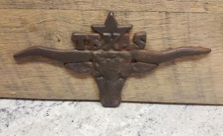 Cast Iron Texas Longhorn Wall Plaque Rustic Ranch Country Home Decor 5.  5 " X11 "