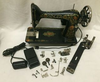 Antique Singer Electric Sewing Machine Model 66 " Red Eye " Pedal & Bobbin Winder