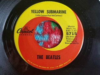 The Beatles 45 Record Yellow Submarine Capitol 1966 Rare Yellow Perimeter Print