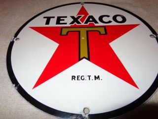 Vintage Texaco Star & Green T 11 3/4 " Porcelain Metal Gasoline & Oil Sign Texas