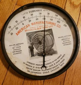 Antique American Manufacturing Co Thermometer Rope Brooklyn York Advertising