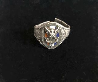 Rare Vintage 1930s Bsa Eagle Scout Knot Sterling Silver Enamel Ring Size 7.  5