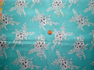 Floral On Turquoise Vtg Feedsack Quilt Sewing Doll Clohtes Craft Cotton Fabric