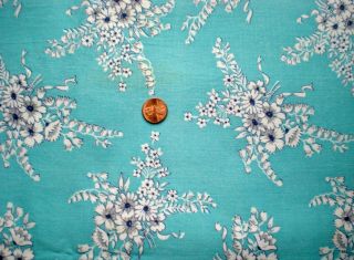 FLORAL on Turquoise Vtg FEEDSACK Quilt Sewing Doll Clohtes Craft Cotton Fabric 2