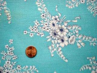 FLORAL on Turquoise Vtg FEEDSACK Quilt Sewing Doll Clohtes Craft Cotton Fabric 3