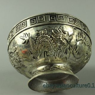 Chinese collect decoration handmade Miao silver carving Dragon phoenix bowl 3