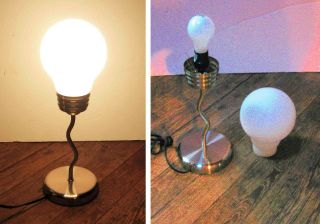 Vintage 1970s - 80s Retro Light Bulb Shaped Electric Desk Lamp W/ Glass Bulb Shade