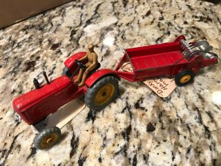 Dinky Meccano Farm Set: Gray Tire Massey Harris Tractor,  4 Implements