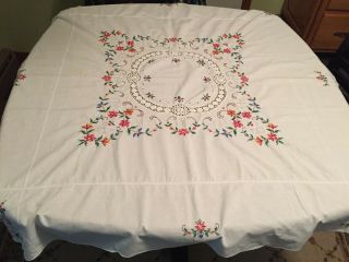 Vintage Hand Embroidered Cut Work Tablecloth