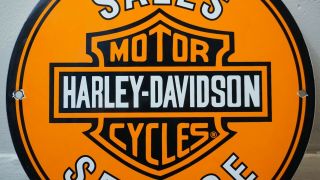 VINTAGE HARLEY DAVIDSON PORCELAIN SIGN GAS OIL METAL STATION PUMP MOTORCYCLE AD 3