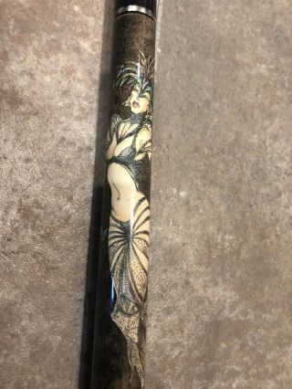 Vintage Viking Pool Cue Stick - Feathers & Leather Lady Spider Web