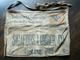 Vintage Sigafoos Lumber Co.  Ashland Ohio Cloth Nail Apron Oh Anderson Windows