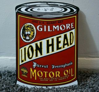 Vintage Gilmore Gasoline Porcelain Sign Gas Oil Metal Station Pump Plate Can