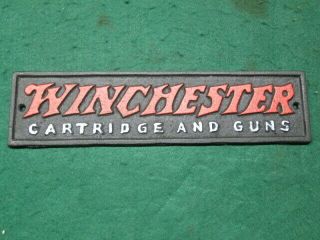 Contemporary Cast Iron Winchester Cartridge And Guns Plaque Sign Western Decor