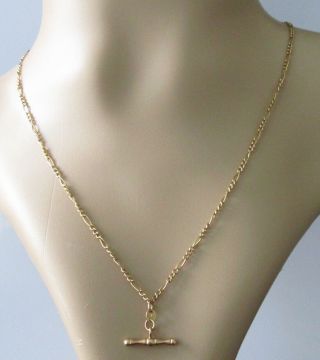 Vintage 9ct Gold Hollow T Bar (2.  7) G Figaro Chain (18 Inches)