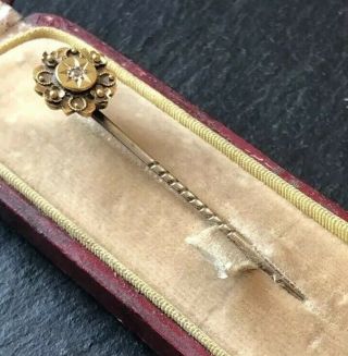 Vintage 15 Carat Gold And Diamond Stick Pin Brooch In Fitted Brooch