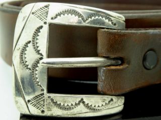 Vintage Signed Sterling Silver 925 Western Engraved Belt Buckle Leather Belt 40 