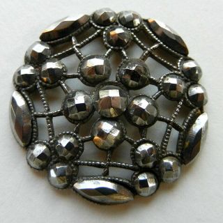 Large Antique Victorian Open Work Cut Steel Button 1 - 1/4”