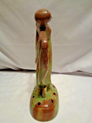 Vintage Earthy Art Deco Flowing Dancer Flower Frog Pottery 8 inches tall 3