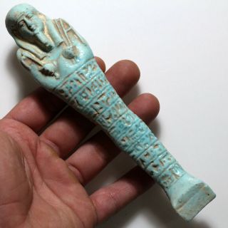 Intact Egyptian Glazed Shabti Statue Circa 700 - 500 Bc With Hieroglyphics