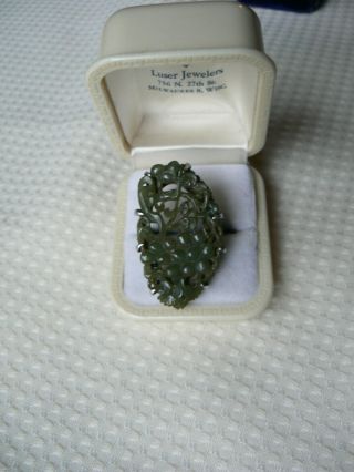 Antique Large Carved Jade Ring Sterling Silver Grapes Pierced Design Sz 8