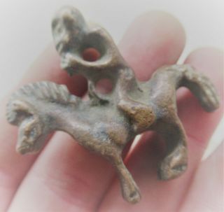 Circa 100bc - 100ad Ancient Celtic Bronze Horse And Rider Figurine