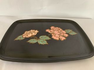 Couroc Of Monterey Vintage Pink Flowers Gold Trim 12 1/2 " 9 1/2 " Tray