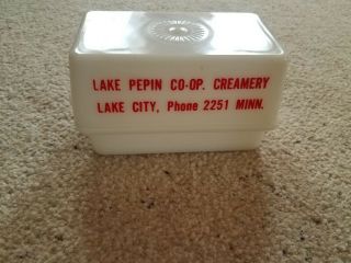 Vintage White Lake Pepin Co - Op Creamery Lake City Mn Mckee Covered Butter Dish