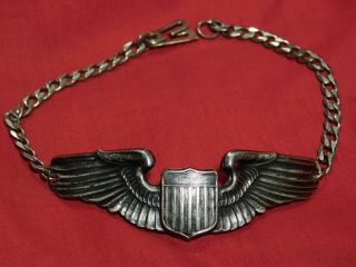 A,  Wwii Us Army Sterling Pilot Wing Bracelet Aaf B - 17 P - 51 Air Corps