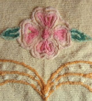 Yellow With Big Pink Flower Vintage Chenille Bedspread Craft Fabric Piece