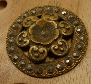 1 1/2 " Cut Steel Flower Brass Antique Button 9:6