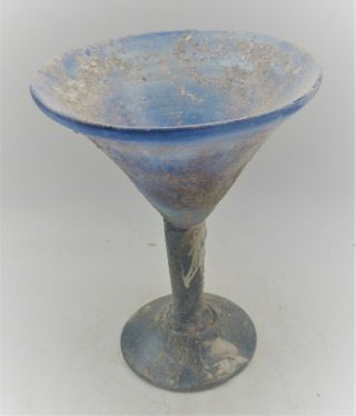 Circa 200 - 300ad Ancient Roman Blue Glass Chalice Cup