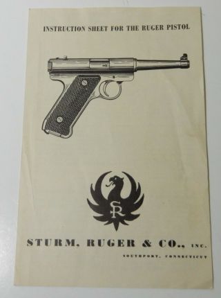 Vintage Instruction Sheet For Ruger Pistol Gun
