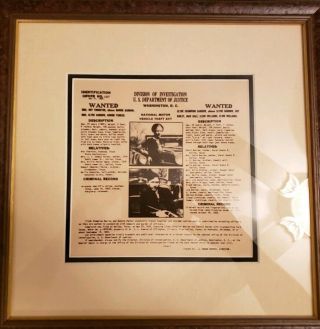1934 Bonnie And Clyde Fbi Wanted Poster Matted And Framed