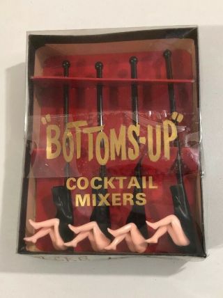 Set Of 4 Risque Bottoms Up Cocktail Drink Swizzle Stick Mixers Nude Butts