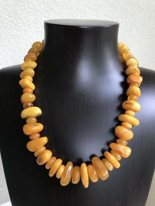 Old Russian Natural Baltic Amber Egg Yolk Butterscotch Necklace 49g.