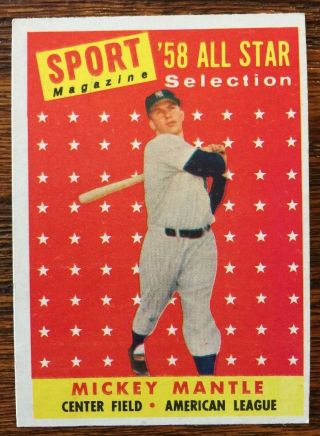 1958 Topps Mickey Mantle All - Star Baseball Card - - Vintage