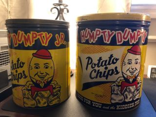 Humpty Dumpty Potato Chip Cans (2) : Rare 1.  5 Lb.  And More Rare 1 Pound “jr” Can