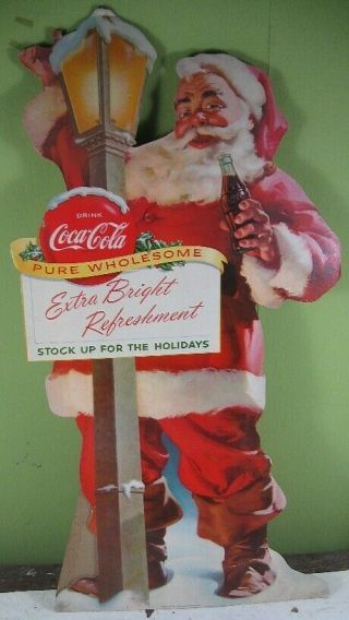 Vintage 1955 Die - Cut Cardboard Coca - Cola Christmas Santa Advertising